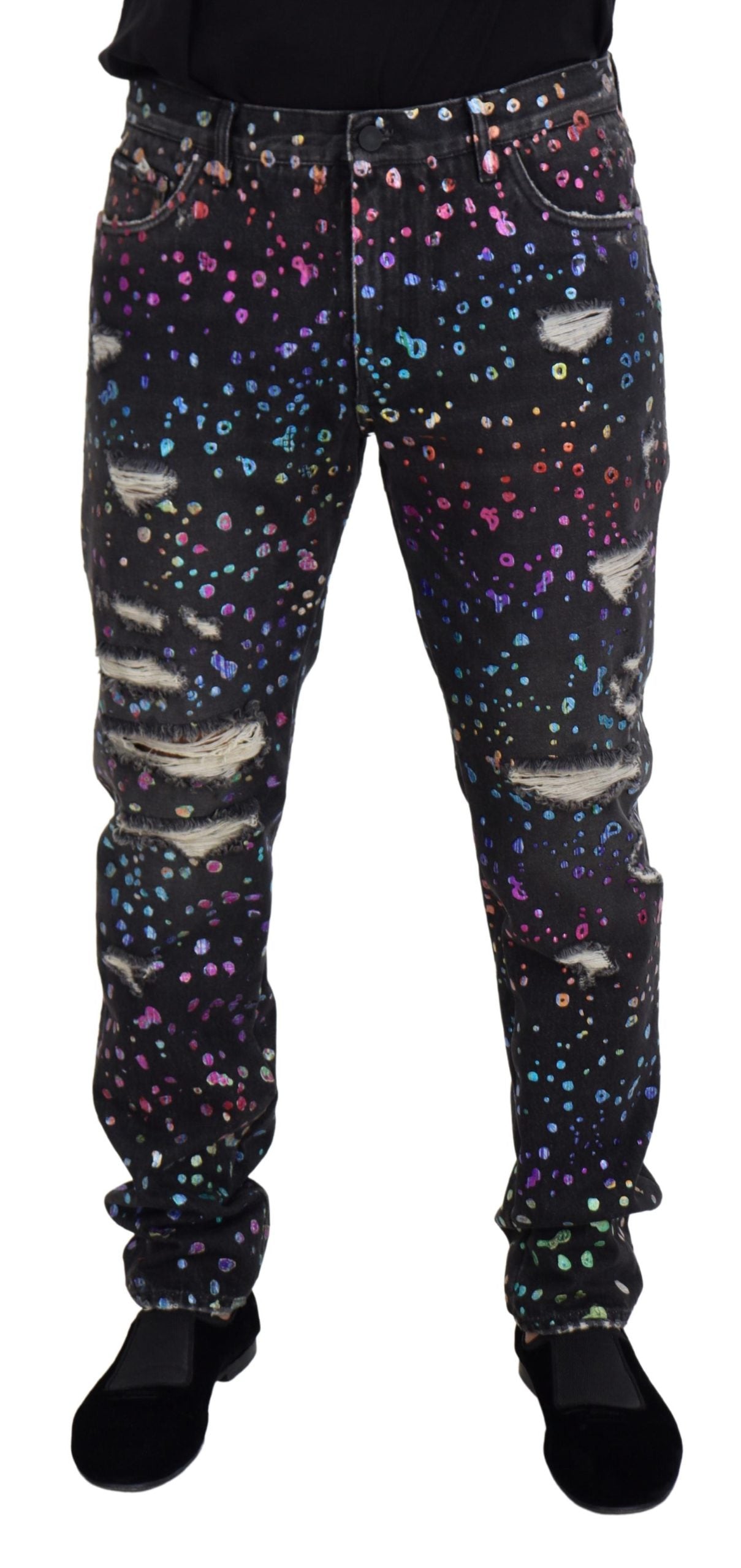 Elegant Multicolor Printed Denim Pants