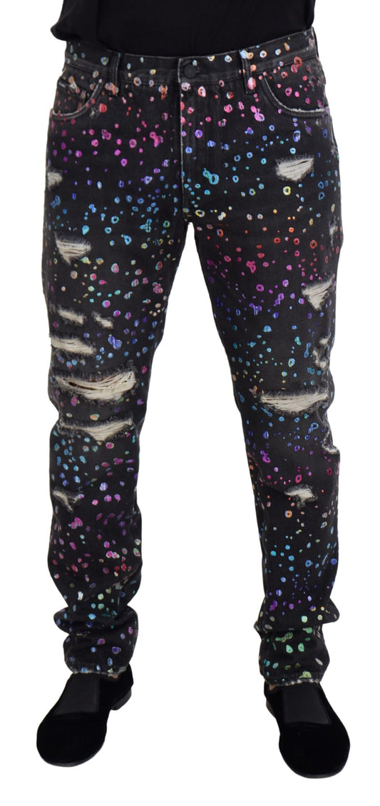 Elegant Multicolor Printed Denim Pants