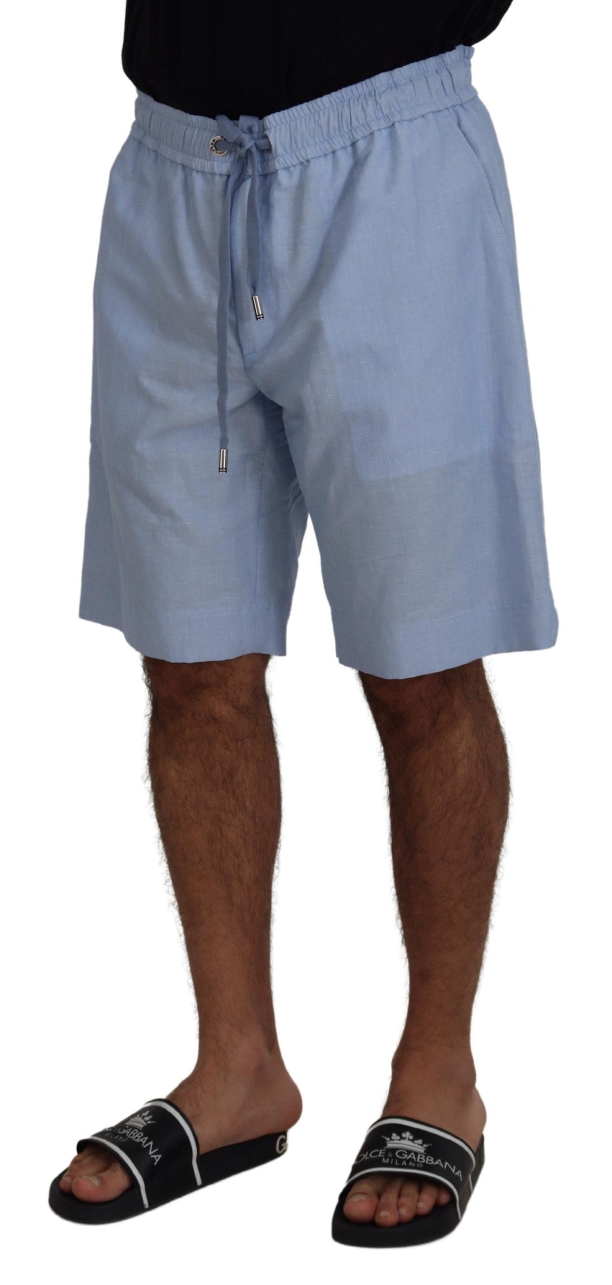 Elegant Light Blue Linen-Cotton Summer Shorts