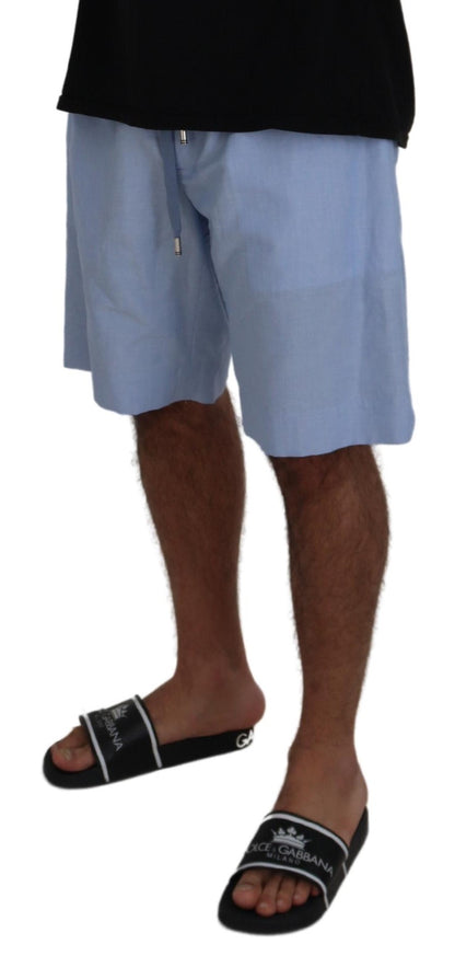 Elegant Light Blue Linen-Cotton Summer Shorts