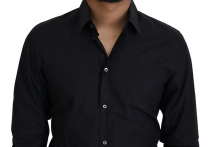 Elegant Slim Fit Black Cotton Dress Shirt