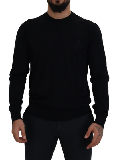 Elegant Black Virgin Wool Pullover Sweater