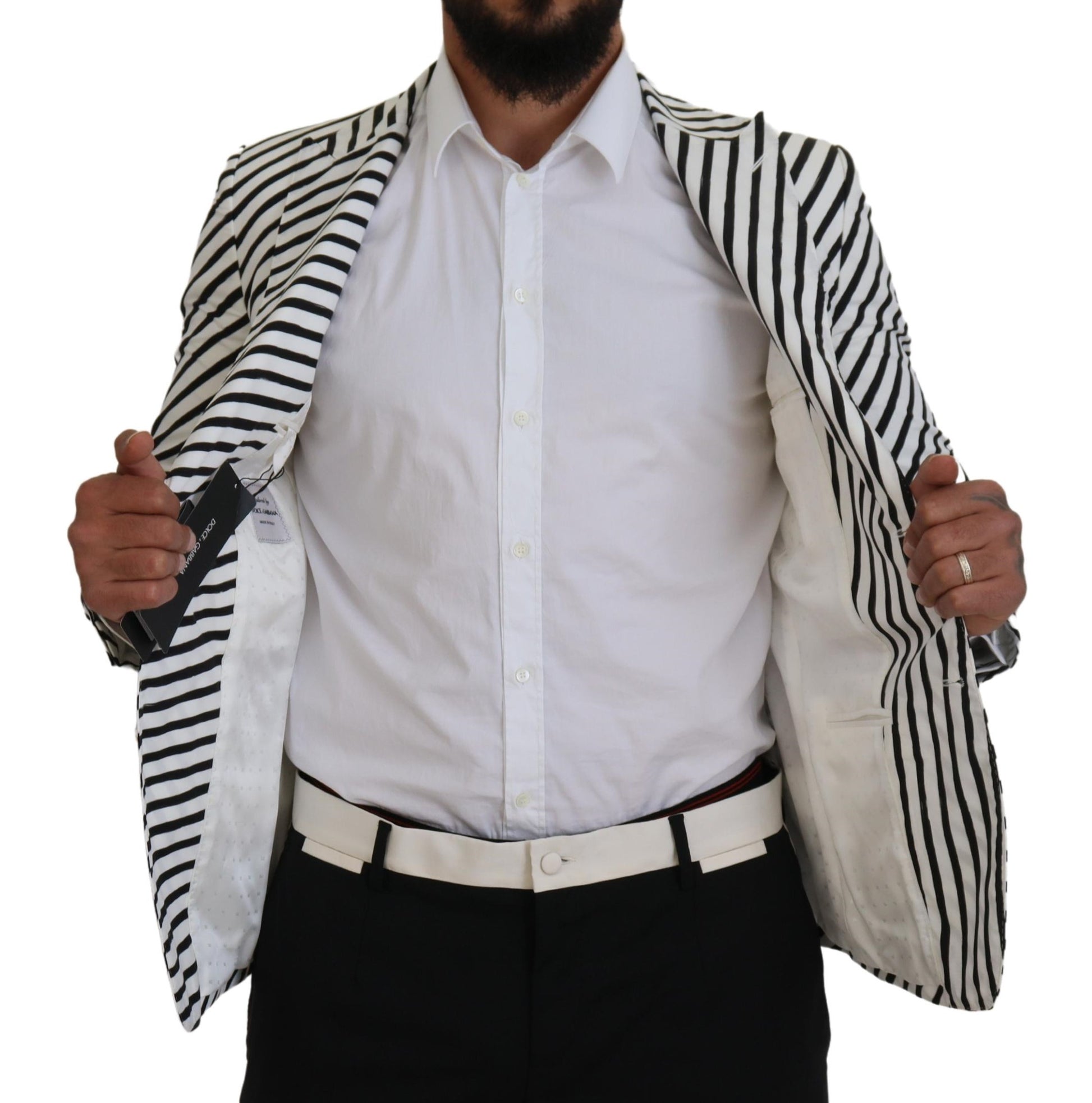 Elegant White Striped Single Breasted Blazer