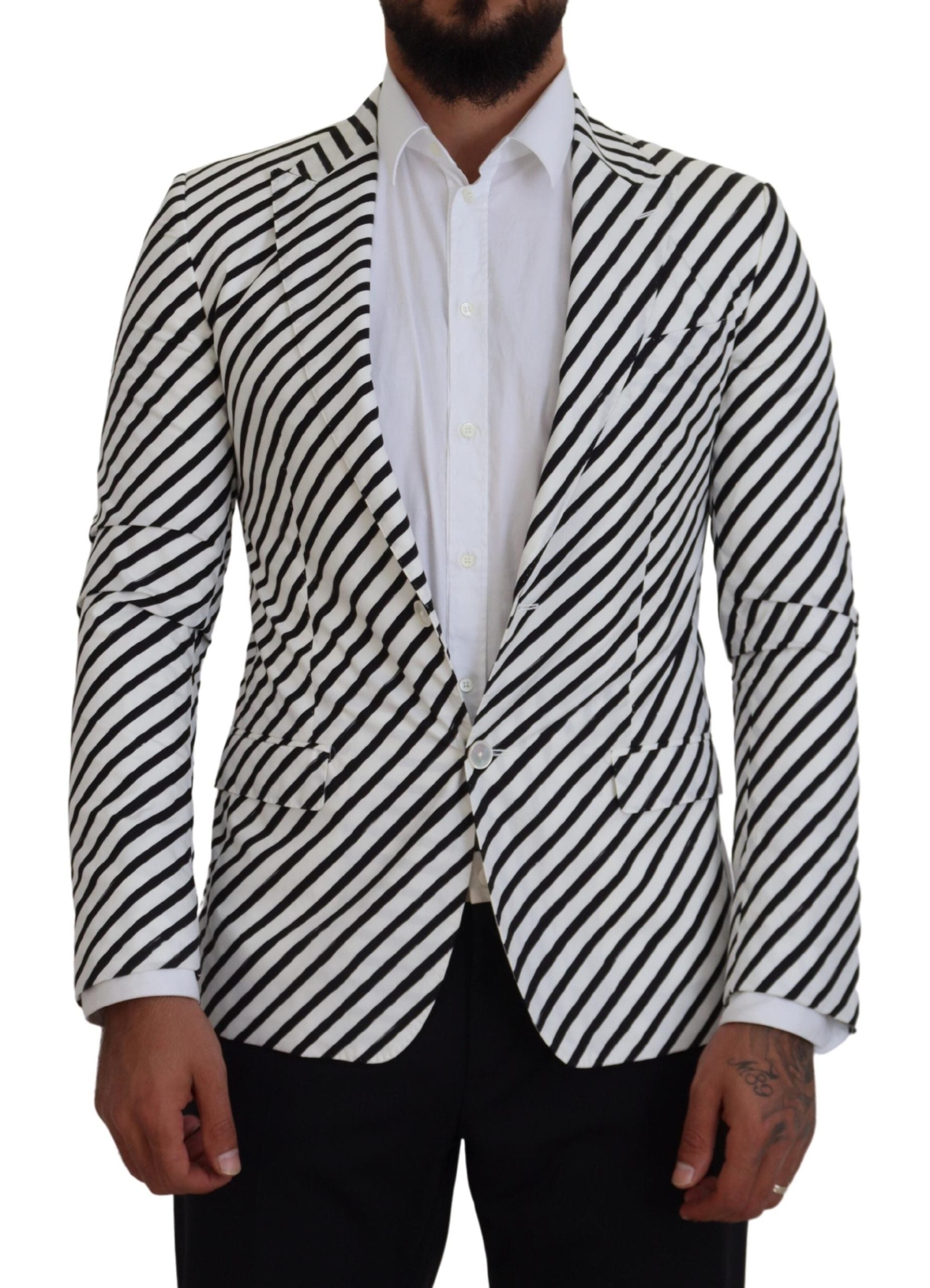 Elegant White Striped Single Breasted Blazer