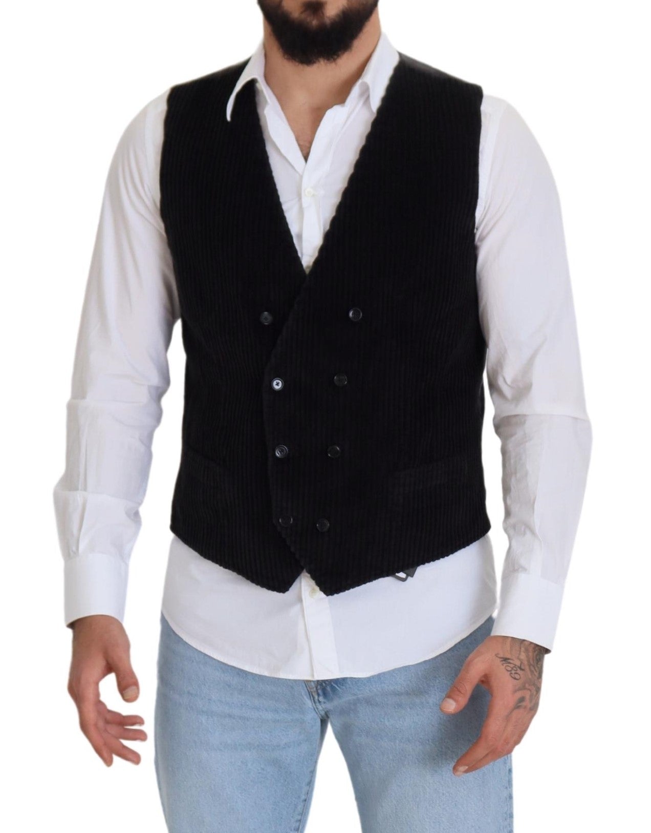 Elegant Black Double Breasted Dress Vest