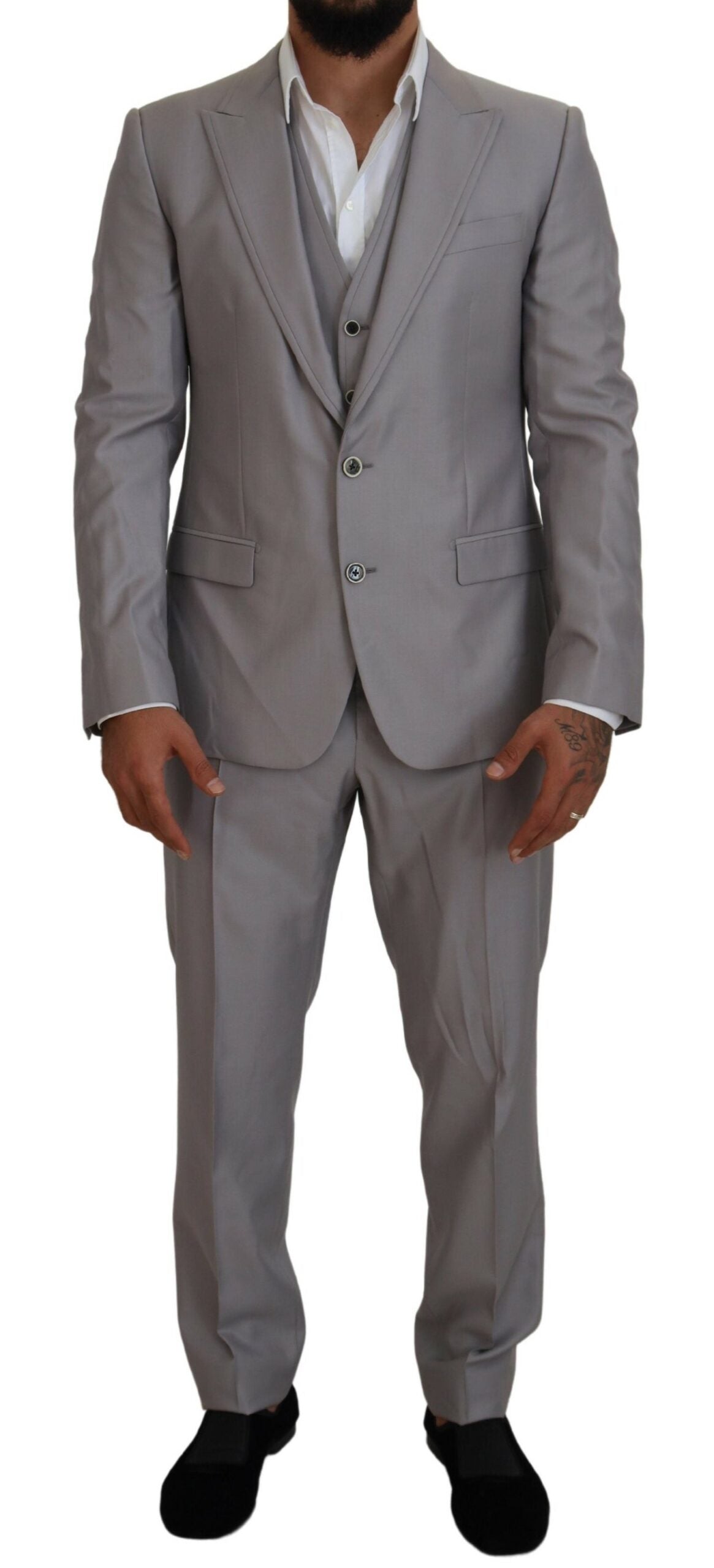 Elegant Silver Slim Fit Three-Piece Suit