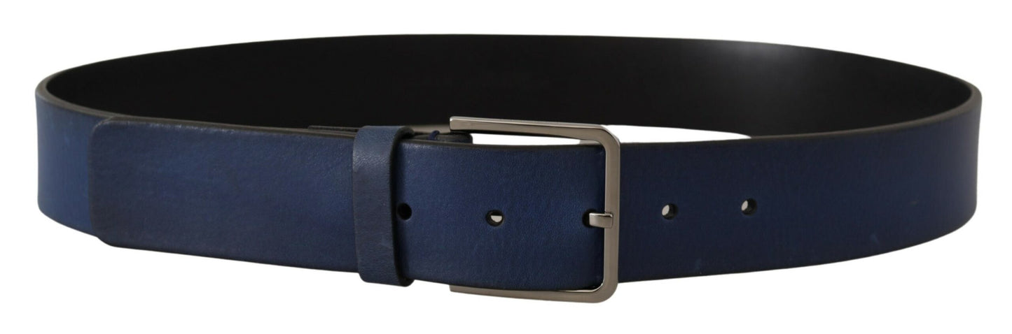 Elegant Blue Leather Belt with Silver Buckle