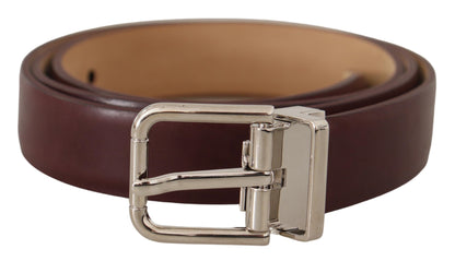 Elegant Leather Belt with Silver Tone Buckle