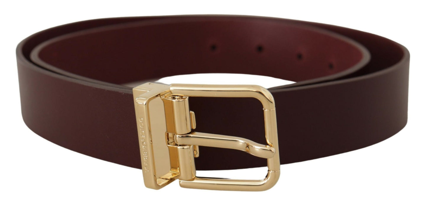 Elegant Maroon Leather Belt with Gold Buckle