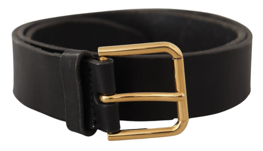 Elegant Black Leather Belt with Metal Buckle