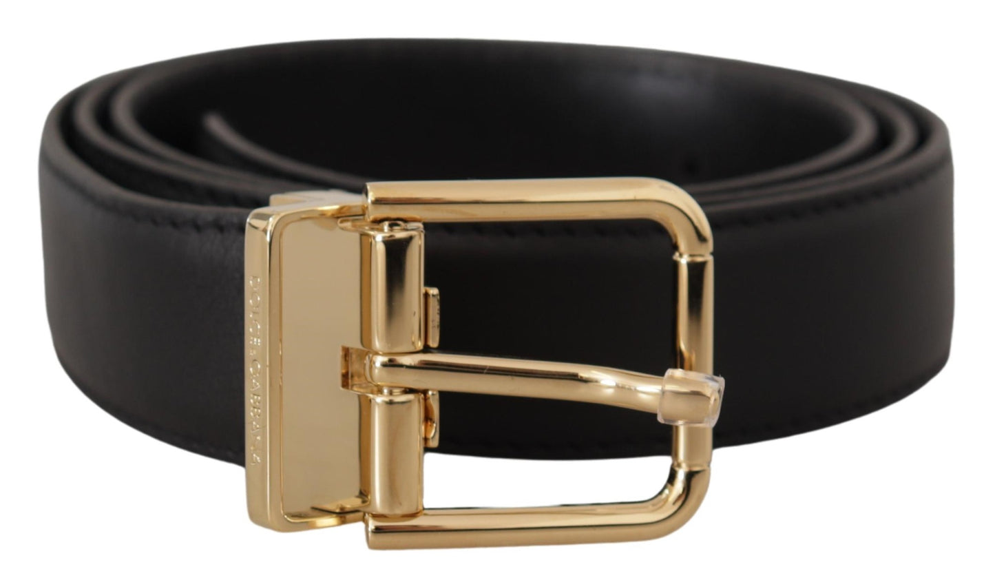 Elegant Black Leather Belt with Metal Buckle