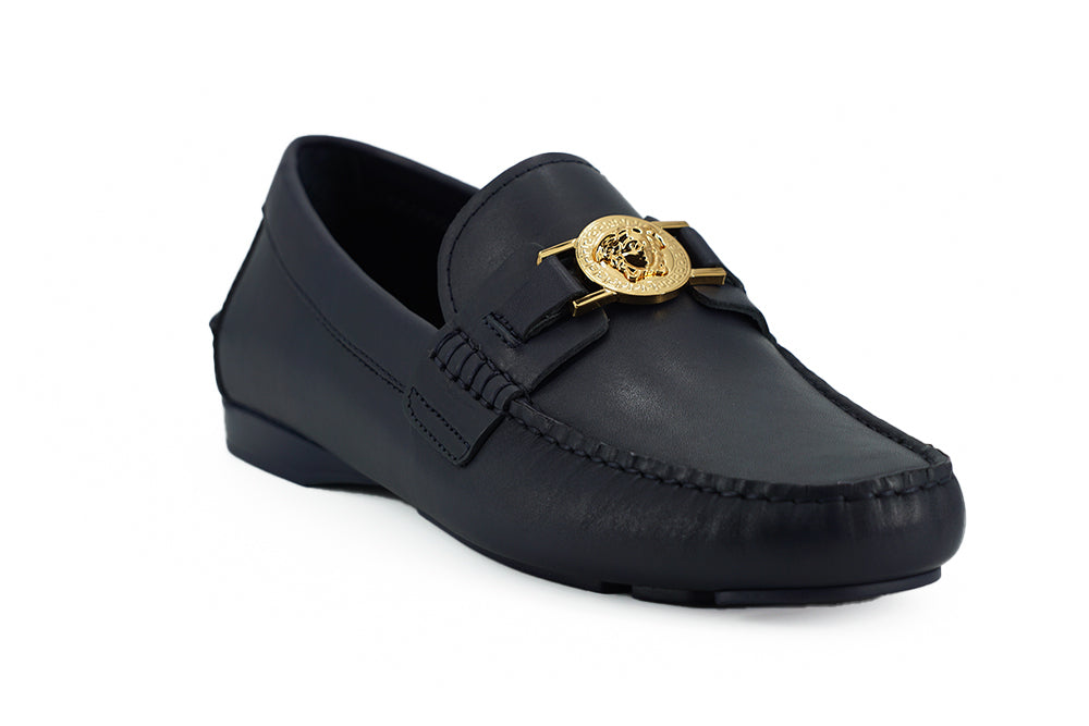 Elegant Navy Blue Calf Leather Loafers