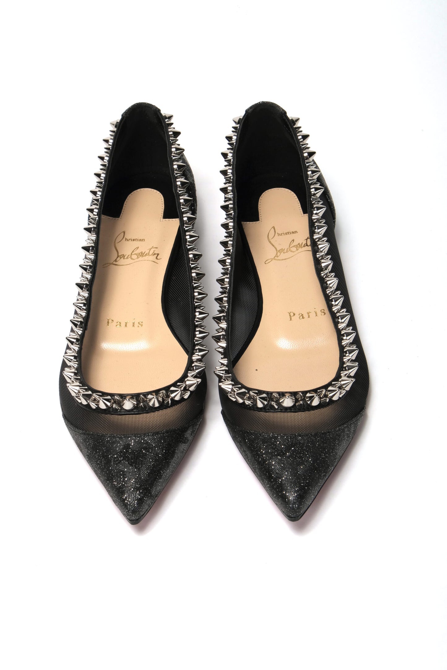 Black Silver Flat Point Toe Shoe