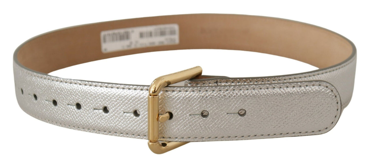 Elegant Silver Leather Belt with Engraved Buckle