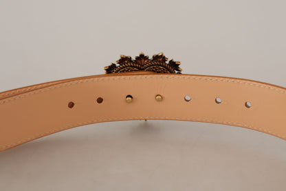 Enchanting Nude Leather Belt with Engraved Buckle