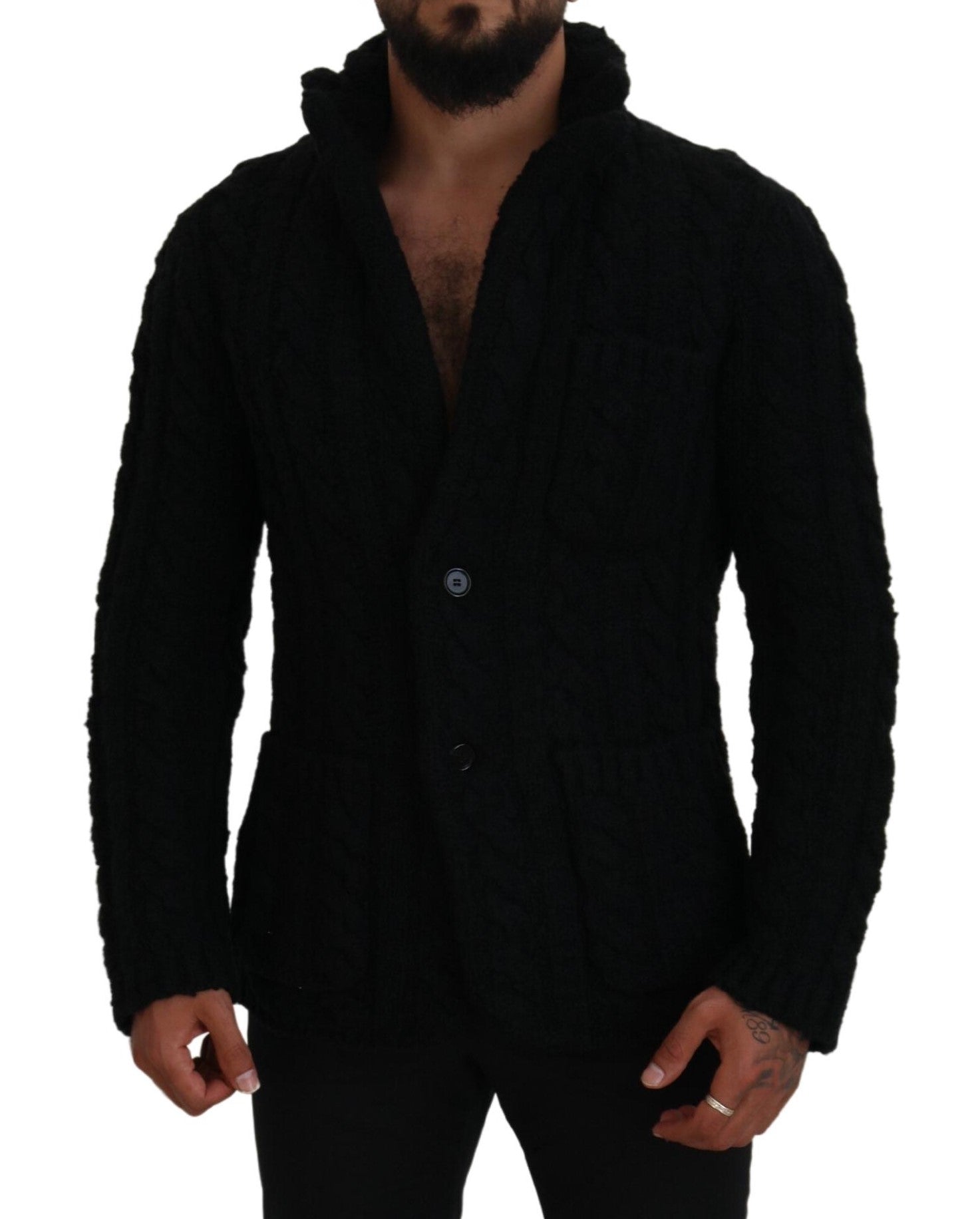 Elegant Black Wool-Cashmere Blend Cardigan