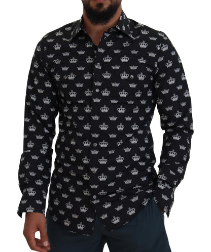 Elegant Slim Fit Crown Print Formal Shirt