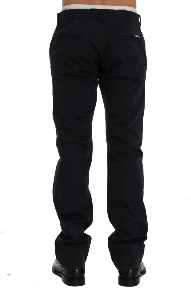 Sleek Blue Cotton Stretch Pants for Men