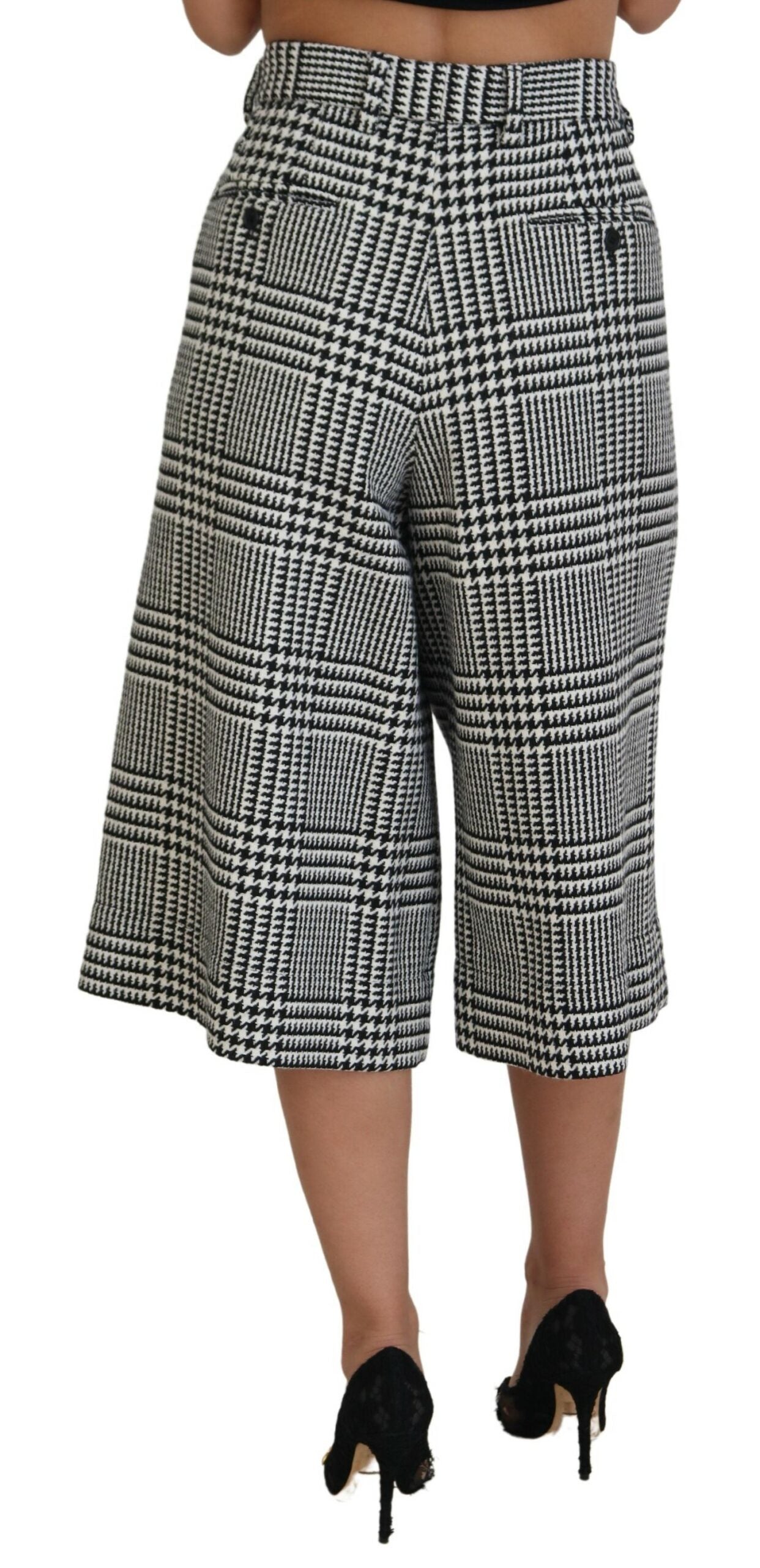 Elegant High Waist Plaid Midi Pants