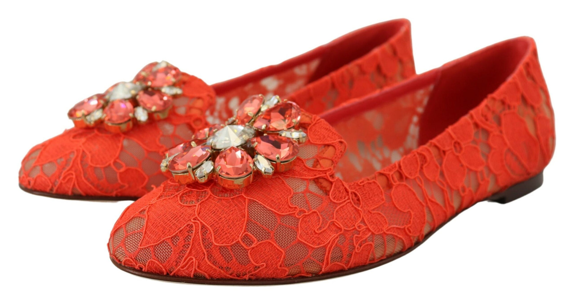 Elegant Lace Vally Flats in Coral Red