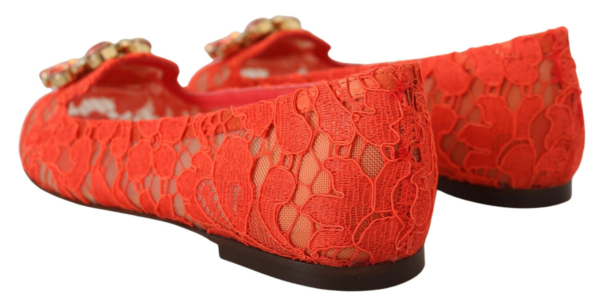 Elegant Lace Vally Flats in Coral Red