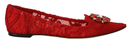 Red Crystal-Embellished Flats