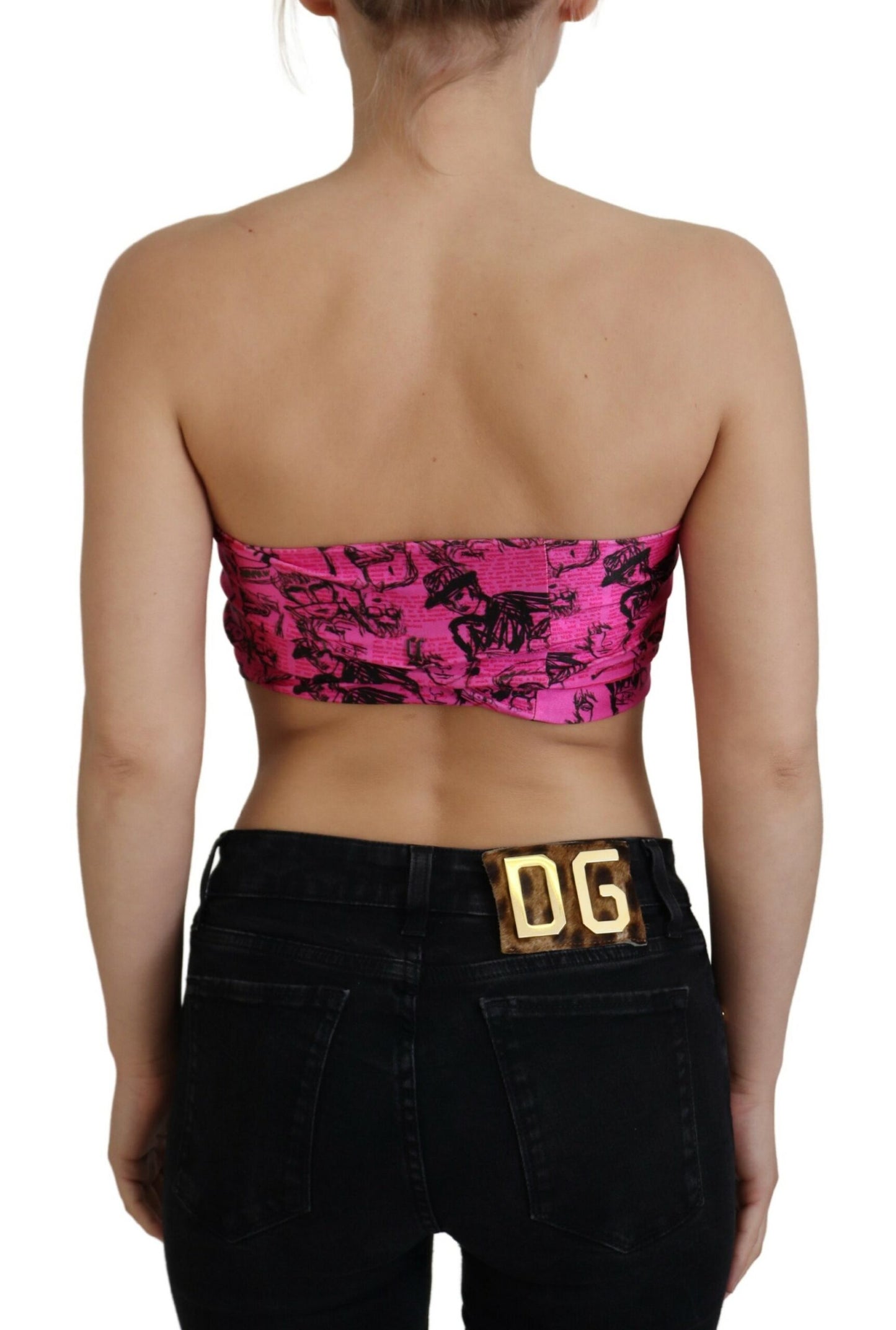 Chic Pink Newspaper Print Cropped Top