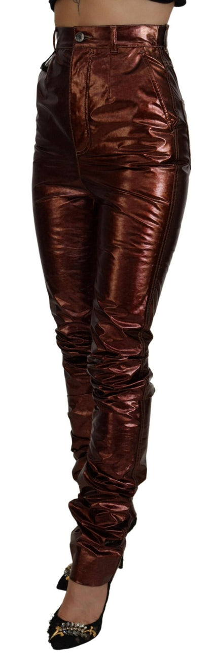 High Waist Skinny Jeans in Metallic Bronze