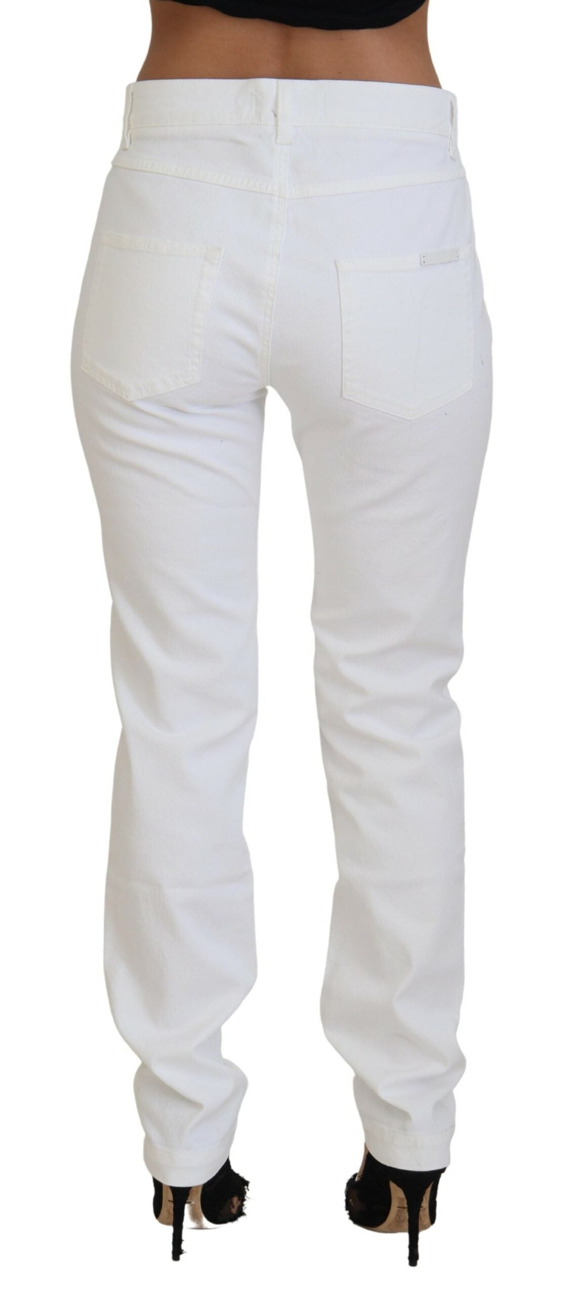 Elegant White Mid Waist Skinny Jeans