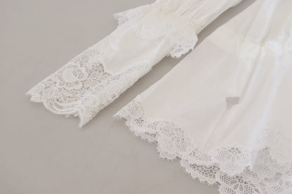 Elegant White Lace Trim Cotton Blouse