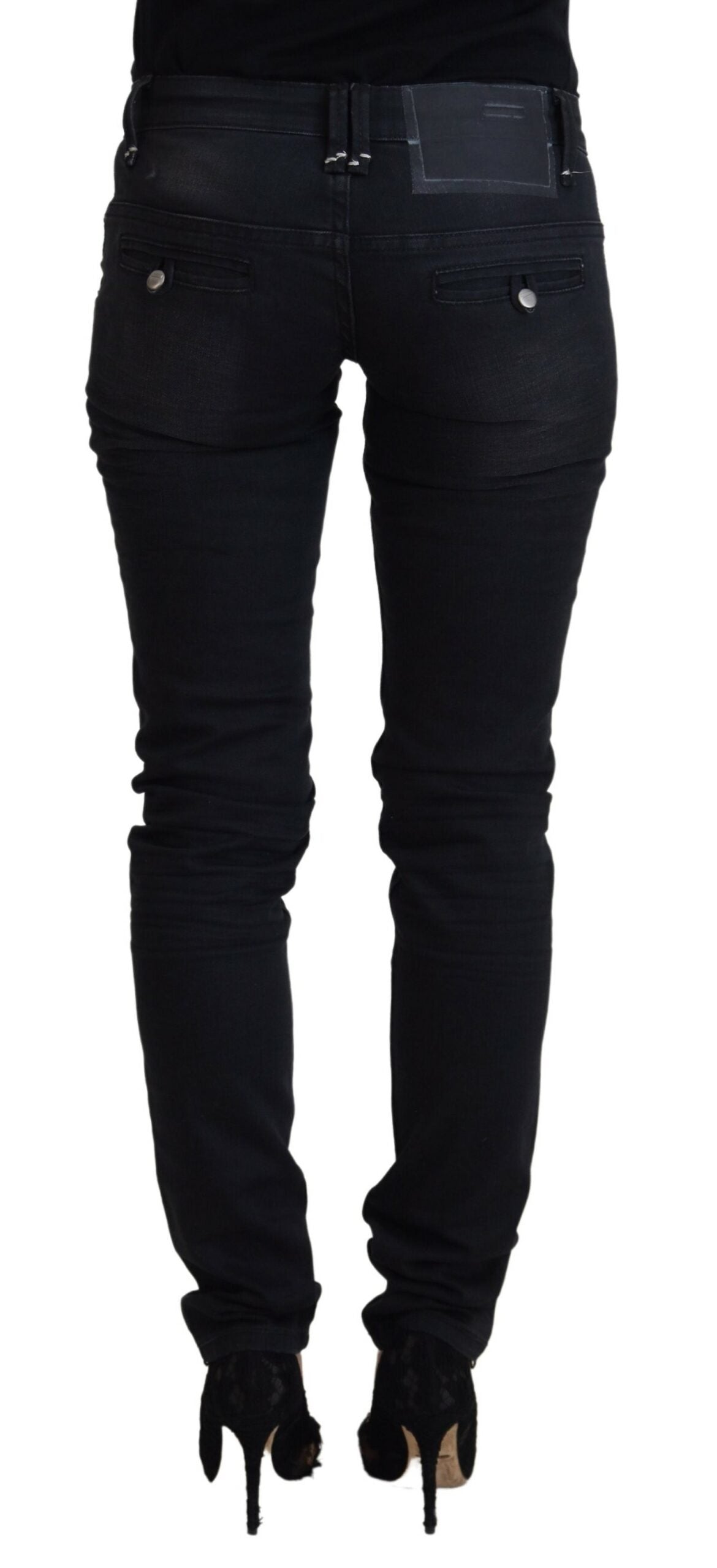 Sleek Black Washed Low Waist Skinny Jeans