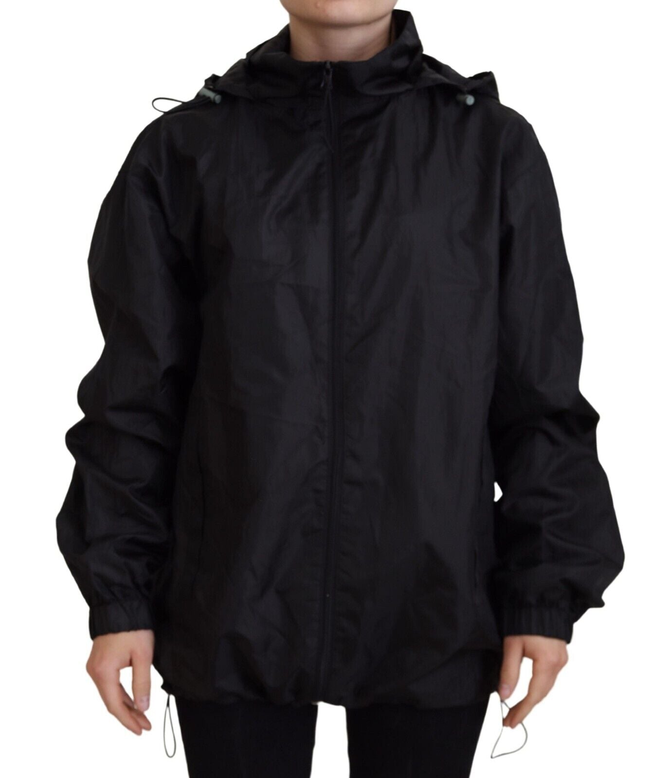 Sleek Black Nylon Bomber Jacket