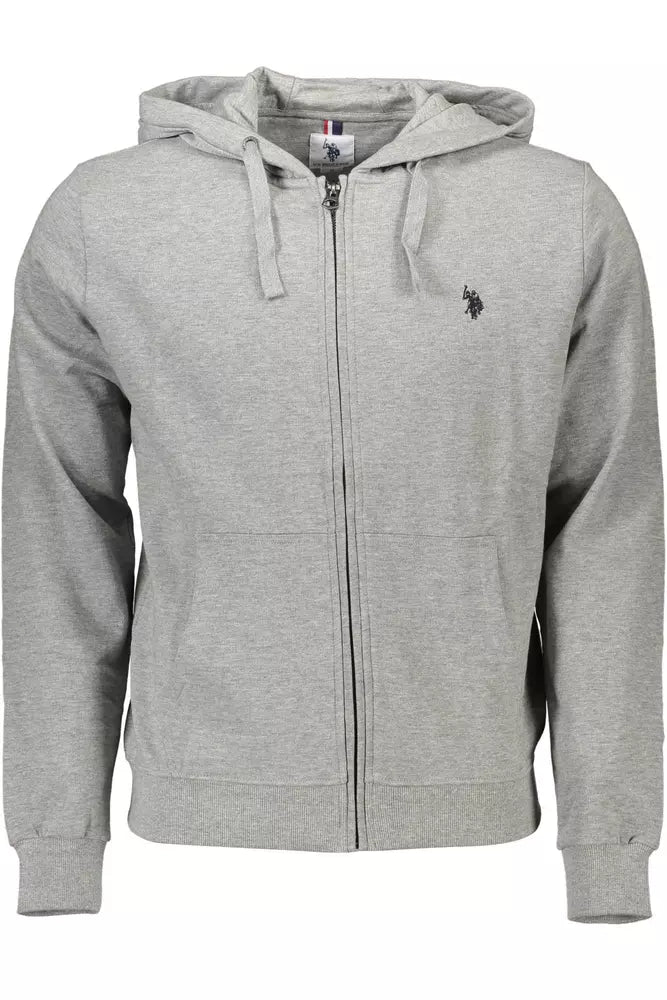 Elegant Gray Cotton Hooded Zip Sweater