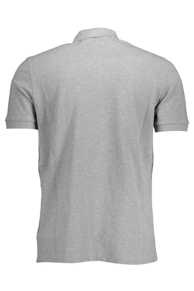 Sleek Gray Cotton Polo with Signature Print