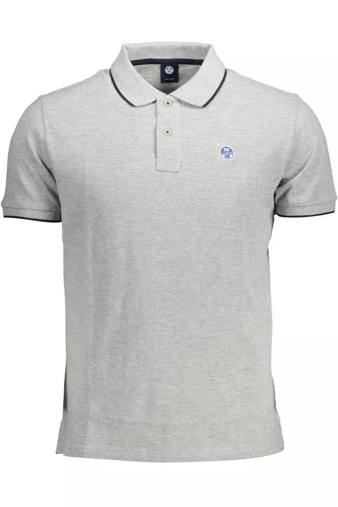 Elegant Gray Contrast Detail Polo Shirt