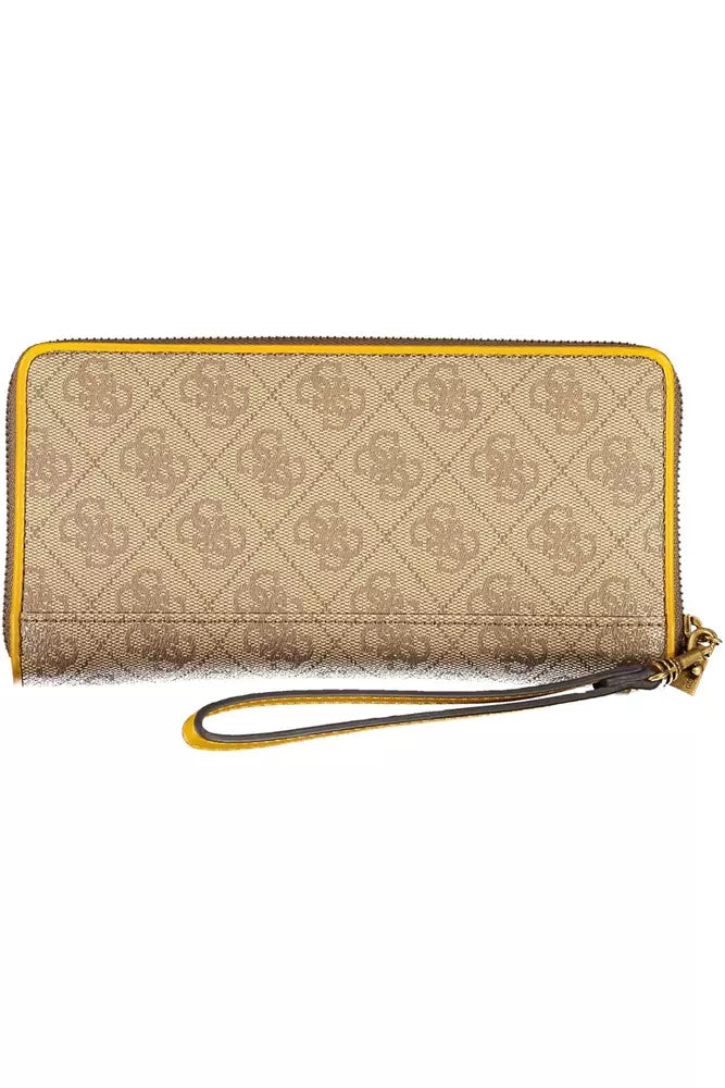 Beige Zip-Around Wallet with Contrast Details