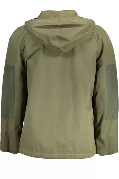 Elegant Green Cotton Blend Hooded Jacket