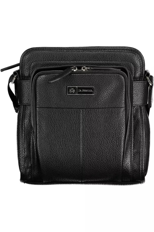 Sleek Black Shoulder Bag with Contrast Details