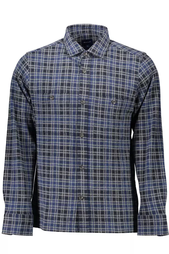 Elegant Long-Sleeved Blue Cotton Shirt