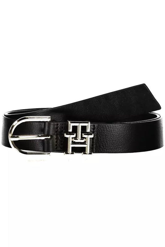 Elegant Black Leather Belt with Metal Buckle