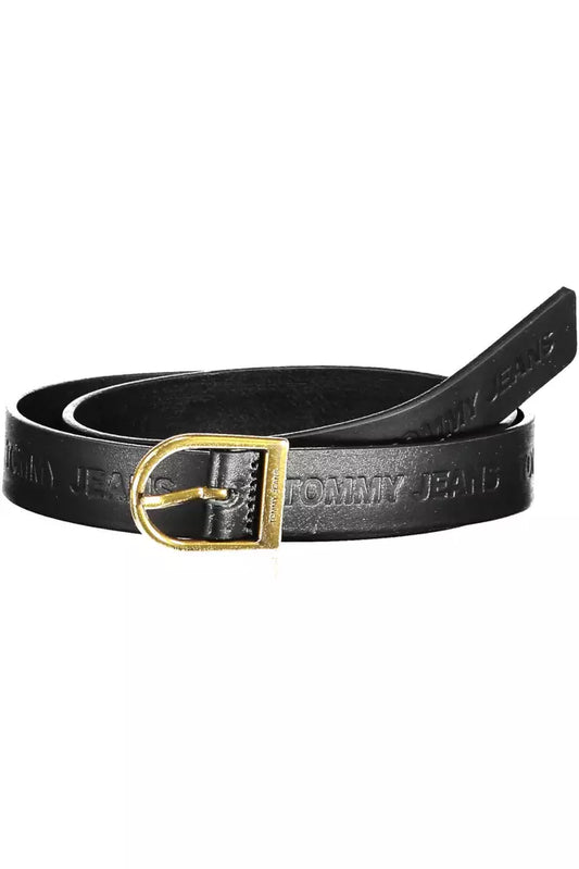 Elegant Black Leather Belt with Metal Buckle