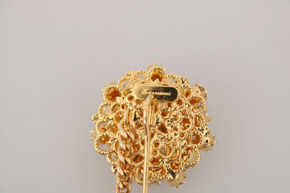 Exquisite Crystal-Embellished Gold Brooch