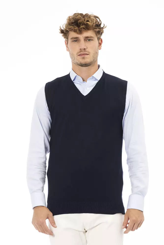 Blue Viscose Men Vest