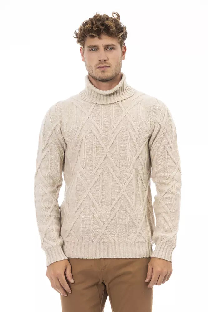 Beige Merino Wool Men Sweater