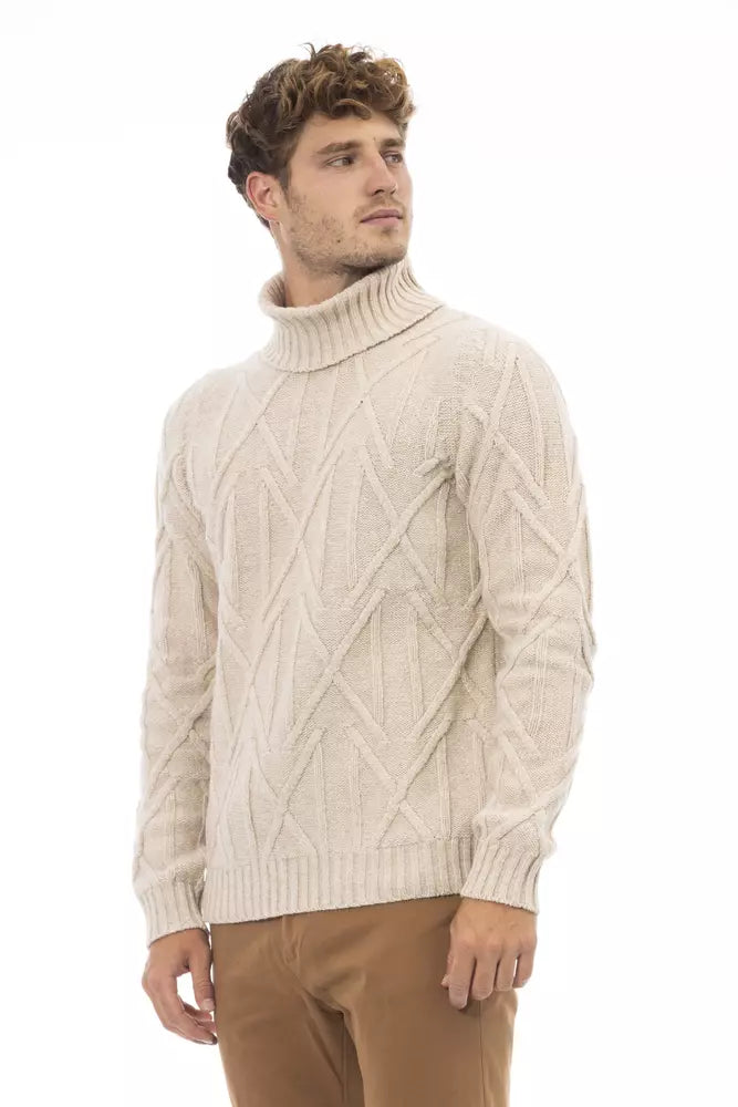 Beige Merino Wool Men Sweater