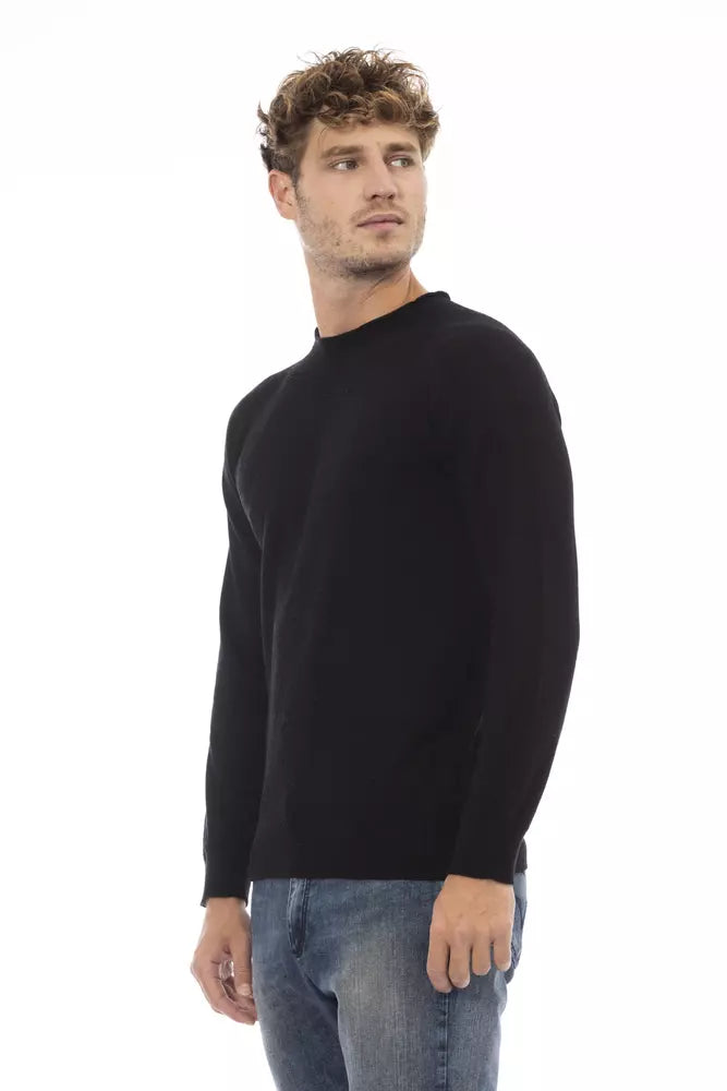 Black Viscose Men Sweater