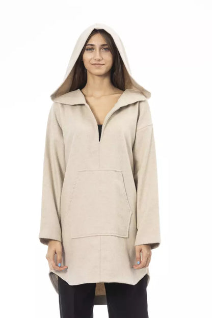 Beige Wool Women Sweater with Hood