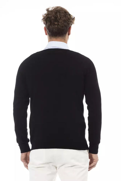 Black Viscose Men Sweater