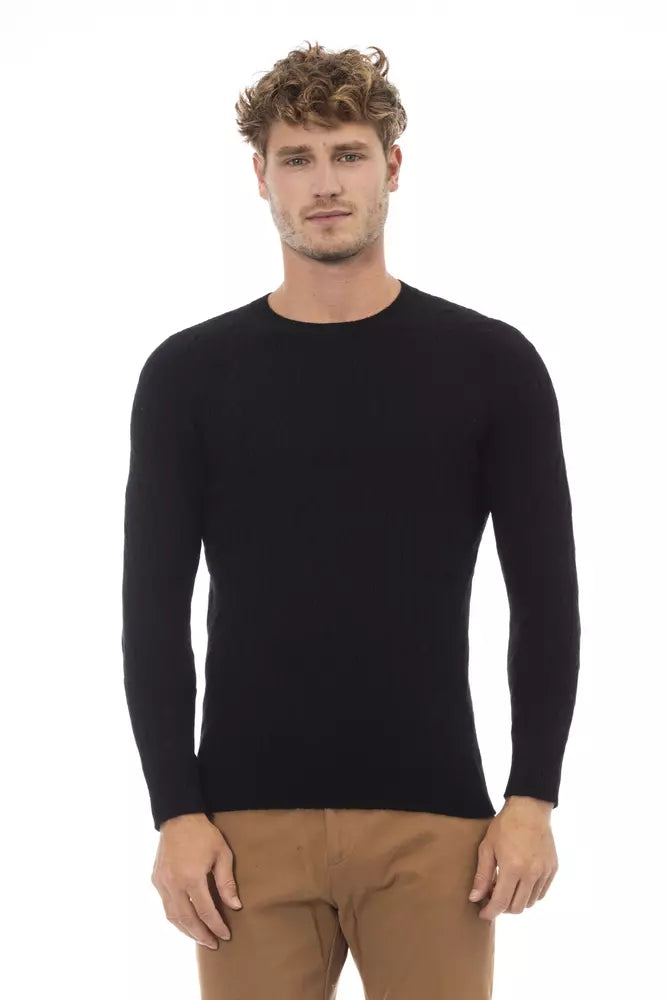 Black Viscose Men Sweater