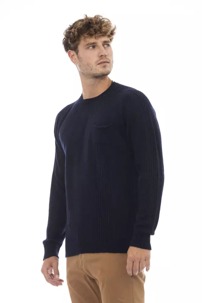 Blue Viscose Men Sweater